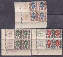 Polynésie Taxe N° 1 / 3 XX Masques, Les 3 Valeurs En  Bloc De 4 Coin Daté Des 28, 29 .8 Et 1 . 9 . 58, Sans Ch., TB - Postage Due