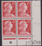 FRANCE N° 1011C** MARIANNE DE MULLER COIN DATE 27/4/59 - 1950-1959