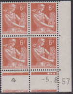 FRANCE N° 1115** MOISSONNEUSE COIN DATE 5/8/57 - 1950-1959