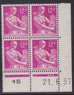 FRANCE N° 1116** MOISSONNEUSE COIN DATE 21/6/57 - 1950-1959