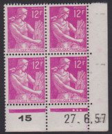 FRANCE N° 1116** MOISSONNEUSE COIN DATE 27/6/57 - 1950-1959