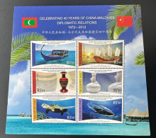 Maldives 2012 / 2013 Mi. 4837 - 4842 S/S Block Diplomatic Relations China Chine Tortue Turtle Poisson Fish Boat Bateau - Malediven (1965-...)