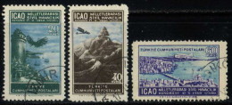 Türkiye 1950 Mi 1261-1263 Int Civil Aviation Organization | Flight Of Hezarfen Ahmet Celebi, Biplane Plane Over Istanbul - Used Stamps