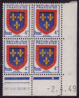 FRANCE N° 838** BLASON ANJOU COIN DATE 2/4/49 - 1950-1959