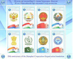 2021. Tajikistan, 20y Of The Shanghai Cooperation Organization Foundation, Sheetlet Perforated, Mint/** - Azerbaijan