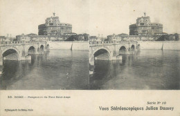 Stereographic Image ( Julien Damoy ) Postcard Italy Rome Perspective Du Pont Saint Ange - Panthéon