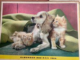 CALENDRIER ALMANACH DES POSTES  1964 / CHATS CHIENS CHEVAUX - Tamaño Grande : 1961-70