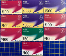 RECHARGE VOUCHER CARDS LOT OF 10 CARDS, USED, VERY FINE AND CLEAN. CLEARING STOCK. - Macao