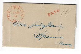 GRAFTON Massachusetts Lettre Cancel 1841 Mars 8  PAID 10 - …-1845 Préphilatélie