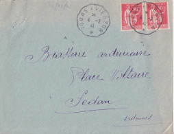 Lettre Obl. Ambulant Tours à Vierzon Le 4/2/41 (Tarif Du 1/12/39) Sur N° 283 50c Paix X 2 - 1932-39 Paix