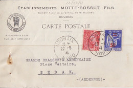 Carte-Lettre "Ets Motte-Bossut" Obl. Roubaix Le 22/9/41 (Tarif Du 1/12/39) Sur N° 479 50c / 65 Paix + 30c Mercure - 1932-39 Paix