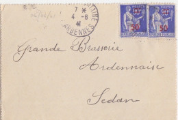 Lettre Obl. Maubert Fontaine Le 4/6/41 (Tarif Du 1/12/39) Sur N° 482 50c / 90 Paix X 2 - 1932-39 Paix