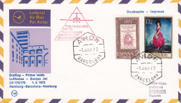 Spain LUFTHANSA Airmail Luftpost Par Avion Erstflug Primer Vuelo BARCELONA - HAMBURG 1972 Cover Letra (2 Scans) - Cartas & Documentos