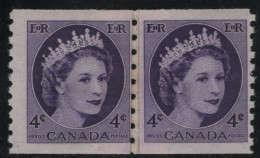 Canada 1954 MNH Sc 347iv 4c QEII Wilding Paste-up Pair With Damaged E On Right - Ongebruikt