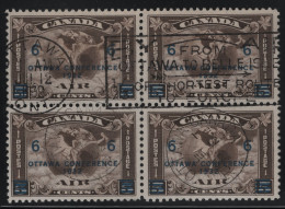 Canada 1932 Used Sc C4 6c Ottawa Conference On 5c Mercury Block Of 4 1st Day - Posta Aerea