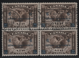 Canada 1932 Used Sc C4 6c Ottawa Conference On 5c Mercury Block Of 4 1st Day - Poste Aérienne