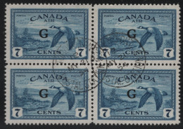 Canada 1950 Used Sc CO2 7c Canada Goose With G Overprint Block Of 4 CDS MY 21 54 - Surchargés