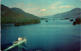 New York Lake George Aerial View With MV Ticonderoga Entering The Narrows 1953 - Lake George
