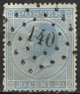 BELGIQUE Obl. PC Ca.1865-66:  Le Y&T 18a, TB Obl. PC 140 - 1865-1866 Profile Left