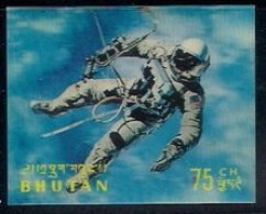 BHUTAN 1970 MAN'S CONQUEST OF SPACE Plastic - 3-D / Odd / Unusual / Unique Stamp Mint, As Per Scan - Fehldrucke