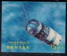 BHUTAN 1970 MAN'S CONQUEST OF SPACE Plastic - 3-D / Odd / Unusual / Unique Stamp Mint, As Per Scan - Erreurs Sur Timbres