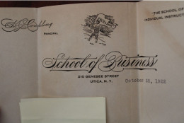 1922 USA Utica School Of Business Excelsior Rochester NY US Cover - Unclassified