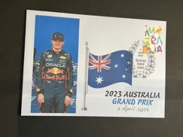 (4 P 7) Formula One - 2023 Australia Grand Prix - Winner Max Verstappen (2 April 2023) With OZ Stamp Sydney P/m - Otros & Sin Clasificación