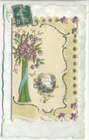 CPA Fantaisie à Système - Gaufrée - Carnet Avec Poème  Vase Avec Fleurs - A Systèmes