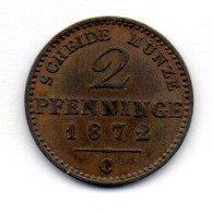 GERMAN STATES - PRUSSIA, 2 Pfennig, Copper, Year 1872-C, KM # 481 - Kleine Munten & Andere Onderverdelingen
