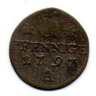 GERMAN STATES - PRUSSIA, 3 Pfennig, Billon, Year 1797, KM # 351 - Kleine Munten & Andere Onderverdelingen