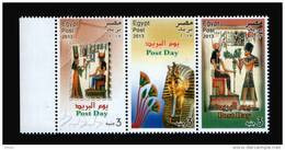 EGYPT / 2013 / POST DAY / EGYPTOLOGY / NEFERTARI ; TUT ANKH AMUN ; RAMSES II ; GODDESS HATHOR ; ABU SIMBEL / MNH / VF. - Unused Stamps