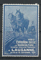 Schweiz Switzerland 1910 VIIIme Exposition Suisse D`Agriculture Lausanne Reklamemarke MNH Horses Pferde - Chevaux