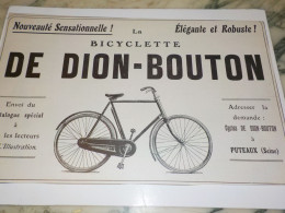 ANCIENNE PUBLICITE BICYCLETTE DE DION BOUTON 1909 - Moto