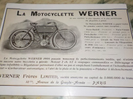 ANCIENNE PUBLICITE LA MOTOCYCLETTE  WERNER 1904 - Moto