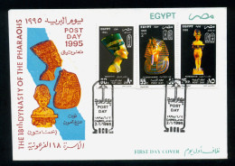 EGYPT / 1995 / POST DAY / THE 18TH DYNASTY OF THE PHARAOHS / AKHENATEN / TUTANKHAMUN / NEFERTITI / FDC - Lettres & Documents