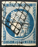 N°4 - 25 C. Bleu - 1849-1850 Cérès - Oblitéré Grille - 1849-1850 Ceres