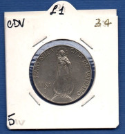 CITTA' DEL VATICANO - 1 Lira 1934 -  See Photos - Km 5 - PIO XI - Vatican