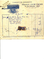 FACTURE.21.COTE D'OR.DIJON.FABRIQUE DE REMORQUES.HENRI COUDOR 40 RUE D'AUXONNE. - Automobilismo