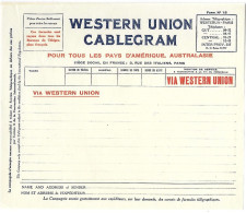 Télégramme - Formule 15 Vierge - WESTERN UNION CABLEGRAM - Pour Tous Pays D'Amérique Et Austrasie - Non écrire - Telegraphie Und Telefon