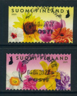 Finland 2021 - Congratulations With Flowers, Used Set Of Two Stamps. - Oblitérés