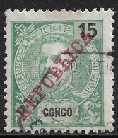 Portuguese Congo – 1911 King Carlos Overprinted REPUBLICA 15 Réis Used Stamp - Portugees Congo