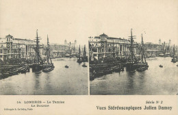 Stereographic View Stereo Postcard Julien Damoy LONDON River Thames Customs And Pier Sailship - River Thames