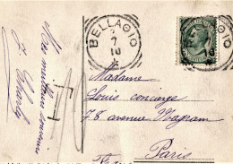 Italy Postage Due Cancel "T" Taxe Underrated Postage 10c 1910 Used Real Photo Lago Di Como Postcard Bellagio Postmarks - Postage Due