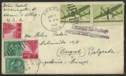 OHIO - AKRON - COVER To Belgrade - Returned For Postage, Postage Due 47 Cents - Stamp, Stamps(see Sales Conditions)07802 - Andere & Zonder Classificatie