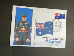 (4 P 12) Formula One - 2023 Australia Grand Prix - Winner Max Verstappen (2 April 2023) With OZ Map Stamp Melbourne P/m - Autres & Non Classés