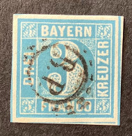 Bayern Mi 2 II B.P = BAHNPOST, Tadellos 1850 3 Kr Blau Mit Schönen Abschlag (Bavaria Tpo Railroad Baviére Ambulant OMR - Gebraucht