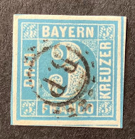 Bayern Mi 2 II B.P = BAHNPOST, Tadellos 1850 3 Kr Blau Mit Schönen Abschlag (Bavaria Tpo Railroad Baviére Ambulant OMR - Used