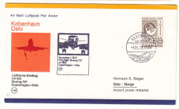 Danemark - Lettre De 1972 - Oblit Kobenhavn - 1 Er Vol Boeing 737 Copenhagen Oslo - - Briefe U. Dokumente