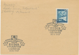 ÖSTERREICH SONDERSTEMPEL 1947 „RIEDER VOLKSFEST RIED/INNKREIS 30.8.1947“ In Seltene Schwarze Stempelfarbe (wurde In Rote - Briefe U. Dokumente