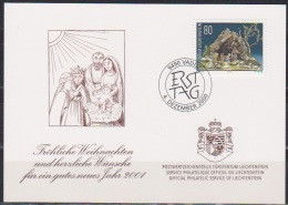 Lichtenstein  2000 Weihnachtsgrußkarte Mit MiNr. 1249 Weinachten FDC  ( D 3710 ) - Cartas & Documentos